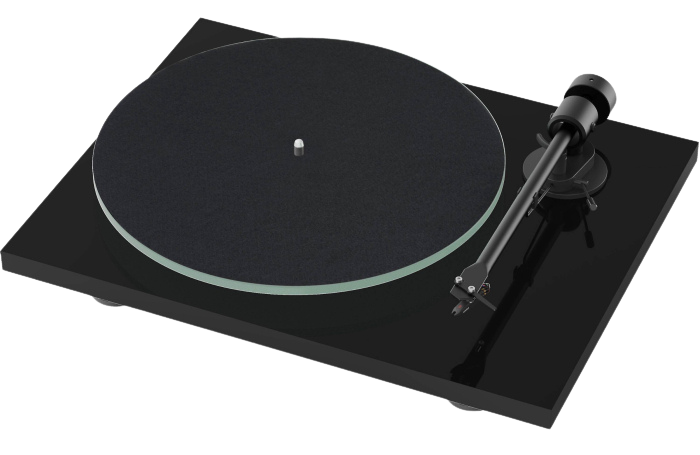 Pro-Ject T1 EVO turntable with sleek design, wooden plinth, and minimalist tonearm for high-quality vinyl playback.