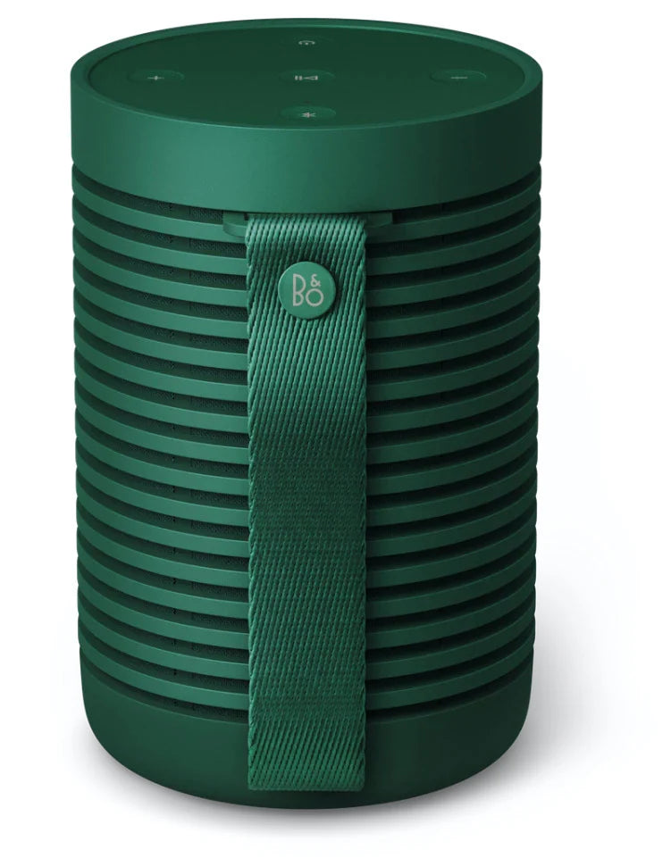 Bang & Olufsen Beosound Explore portable Bluetooth speaker, with wrist strap, rear panel and connections