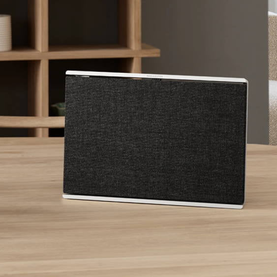 Bang & Olufsen Beosound Level wireless speaker in natural aluminum finish, showcasing its sleek modern design.