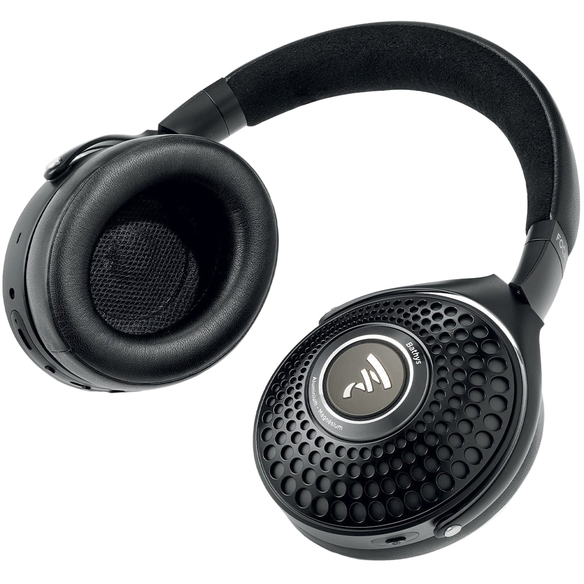 Focal Bathys wireless headphones in deep black with sleek over-ear design and cushioned ear cups.