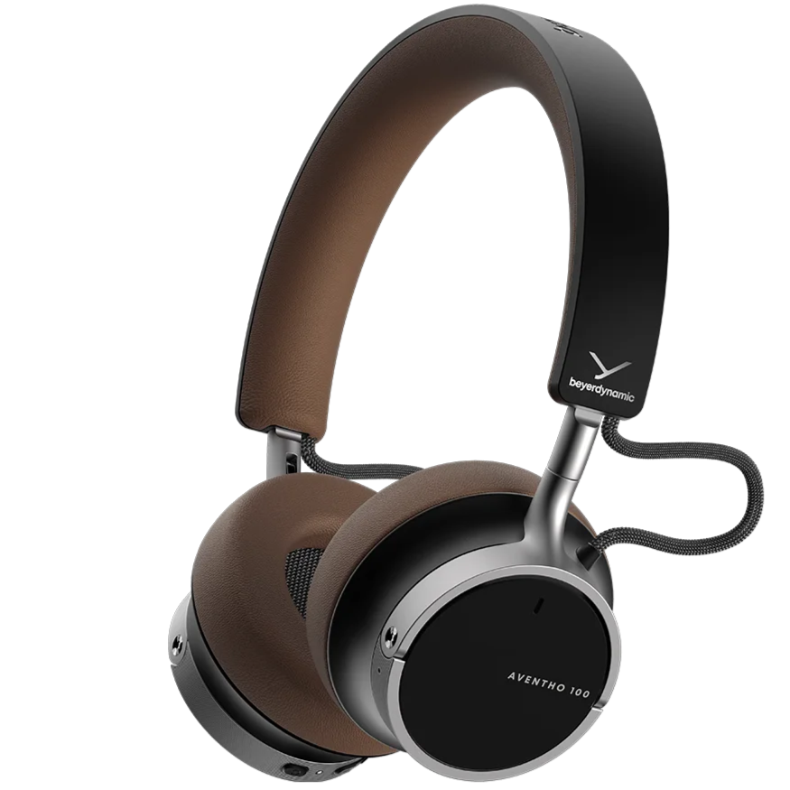 Beyerdynamic Aventho 100 wireless headphones in brown, angled view