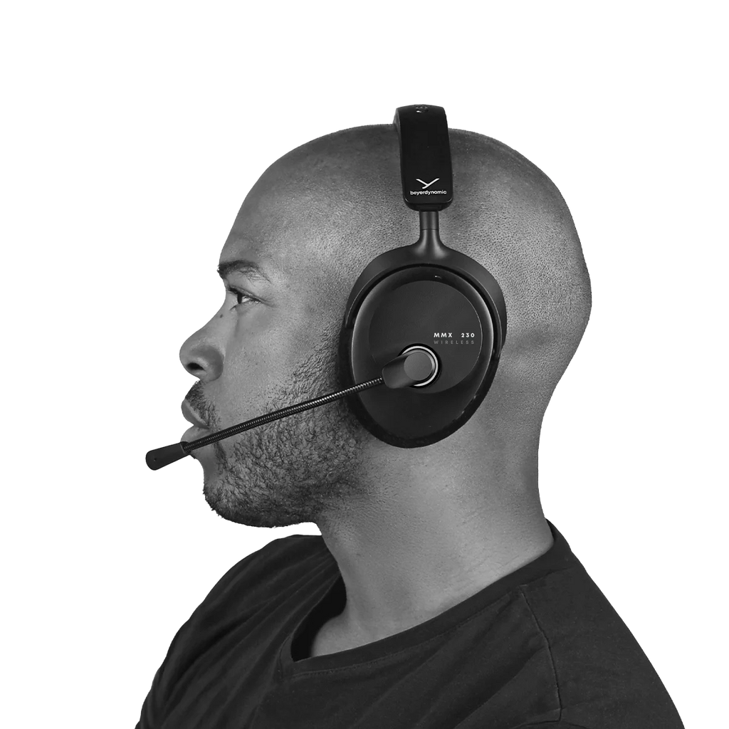 Beyerdynamic MMX 230 Wireless gaming headphones in black with over-ear design and built-in microphone for immersive gaming audio