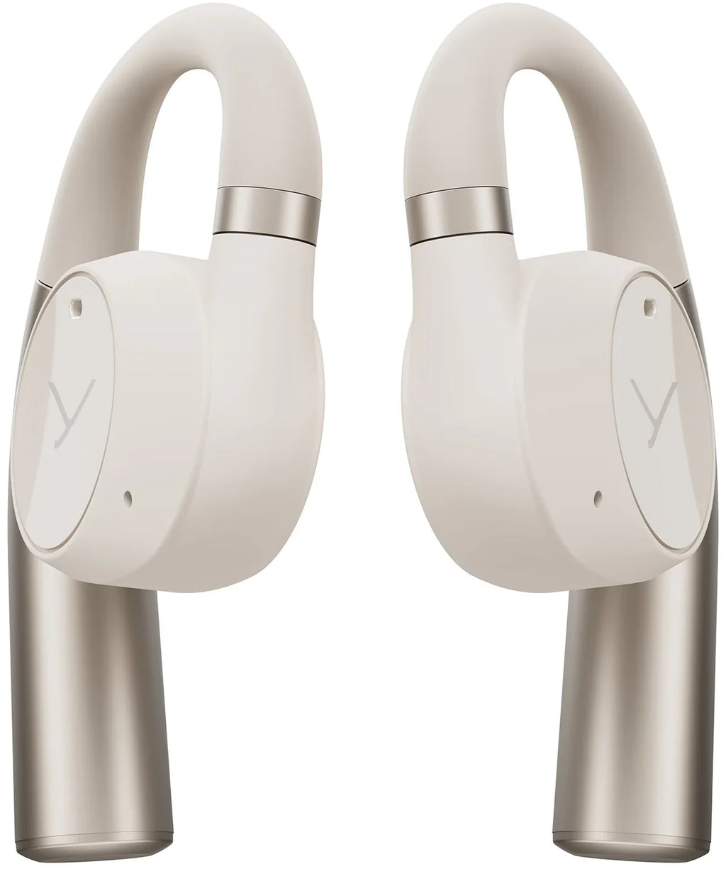 Beyerdynamic Verio 200 wireless in-ear headphones in cream color with ear tips and compact design.