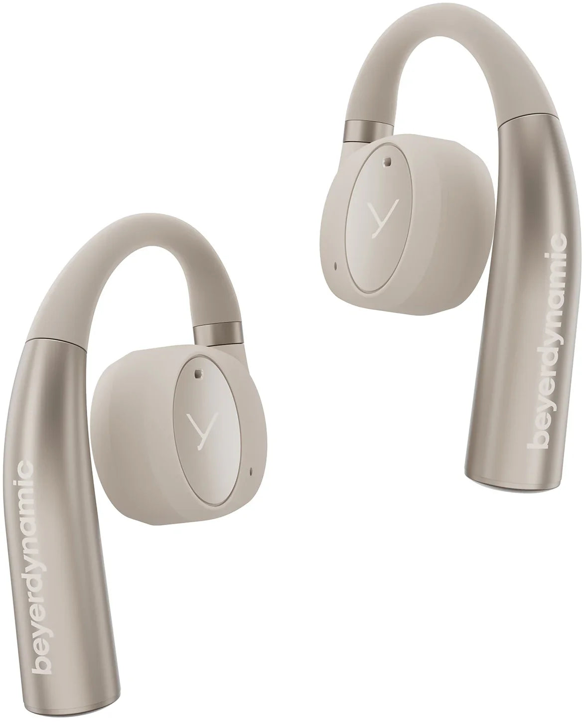 Beyerdynamic Verio 200 wireless in-ear headphones in cream color with sleek design and in-ear earbuds.
