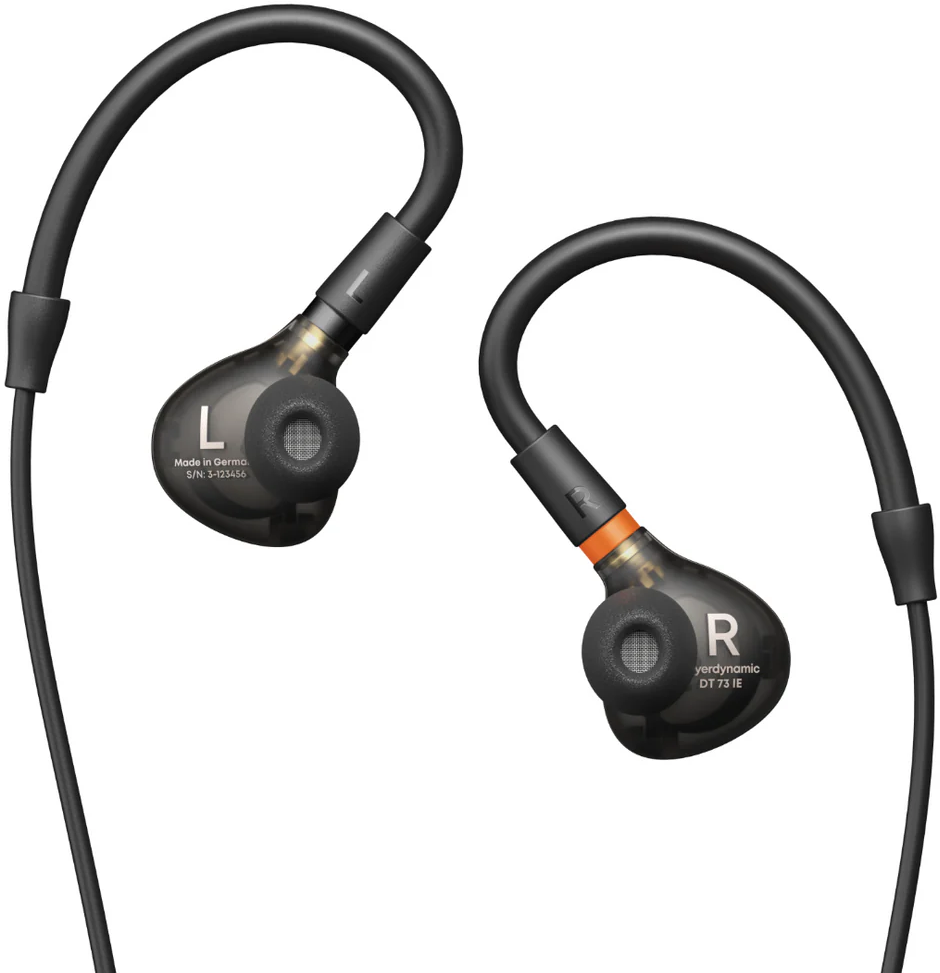 Close-up of Beyerdynamic DT 73 IE studio headphones showing the ear cups and headband, designed for precise audio monitoring.