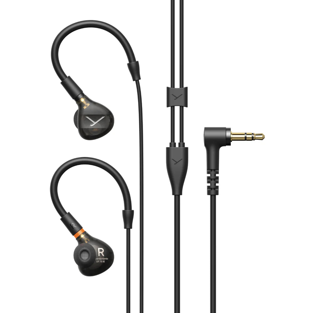 Beyerdynamic DT 73 IE studio headphones with over-ear design and adjustable headband, featuring black ear cups and textured headband.