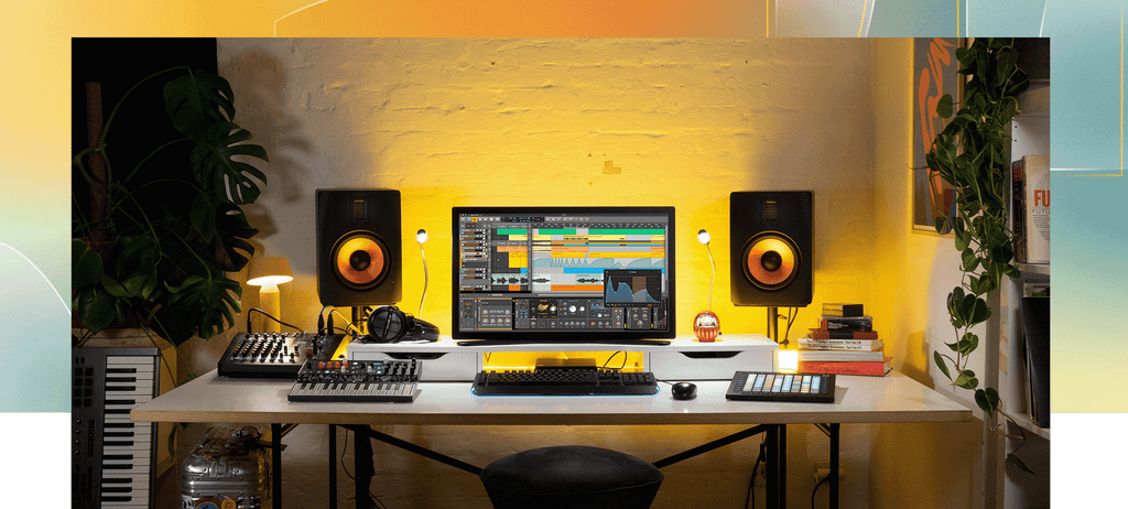 Bitwig Studio 5 music production software interface with digital audio workstation features and colorful graphical tools.