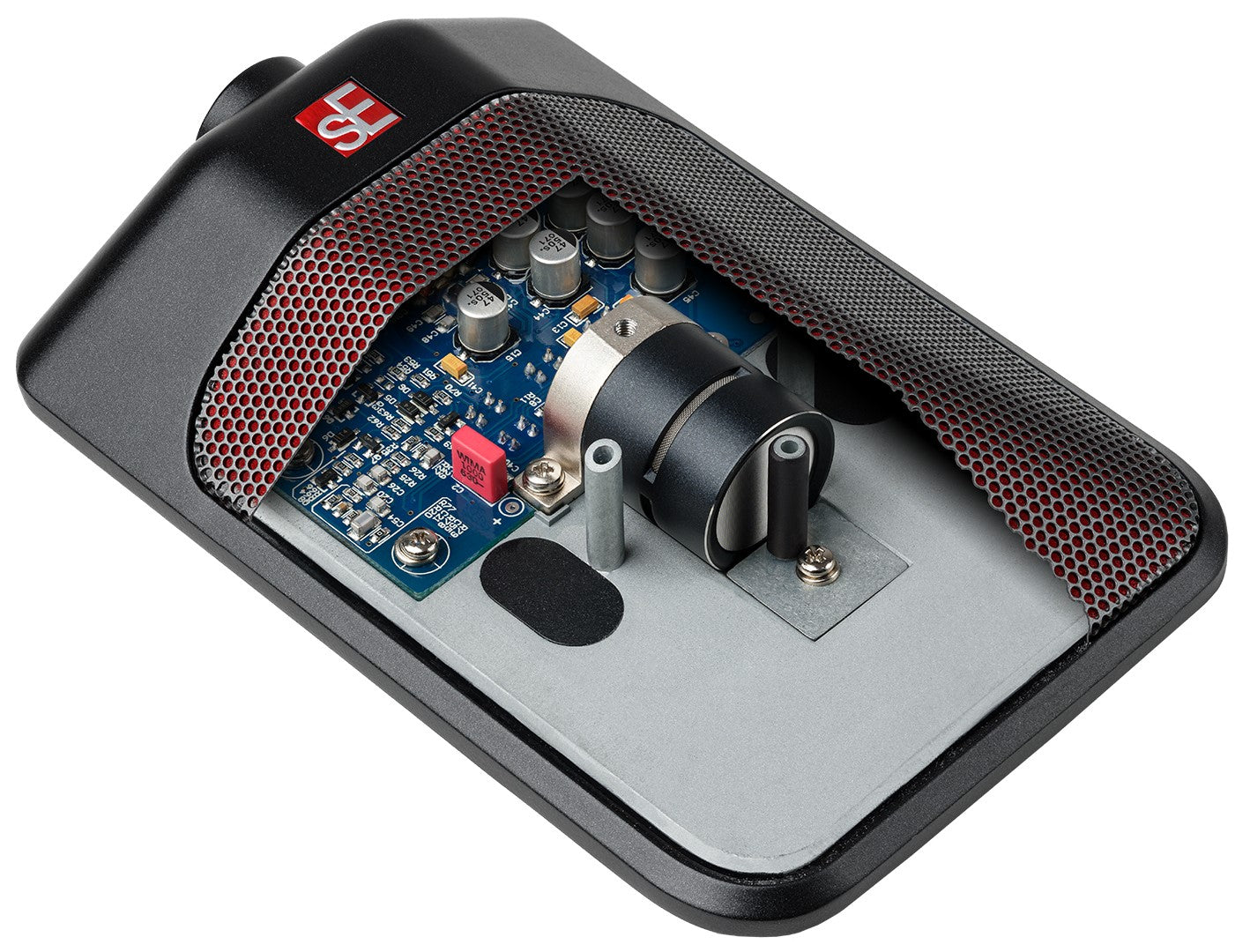 SE Electronics BL8 condenser microphone shown from inside perspective, highlighting its internal components and build quality.