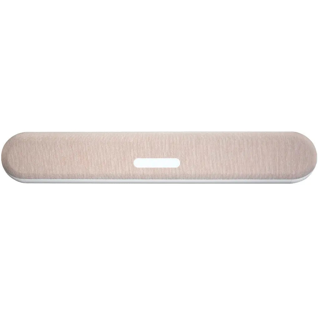 Bluesound Pulse Cinema Mini soundbar in ivory, sleek tabletop TV speaker with modern design and premium audio features.