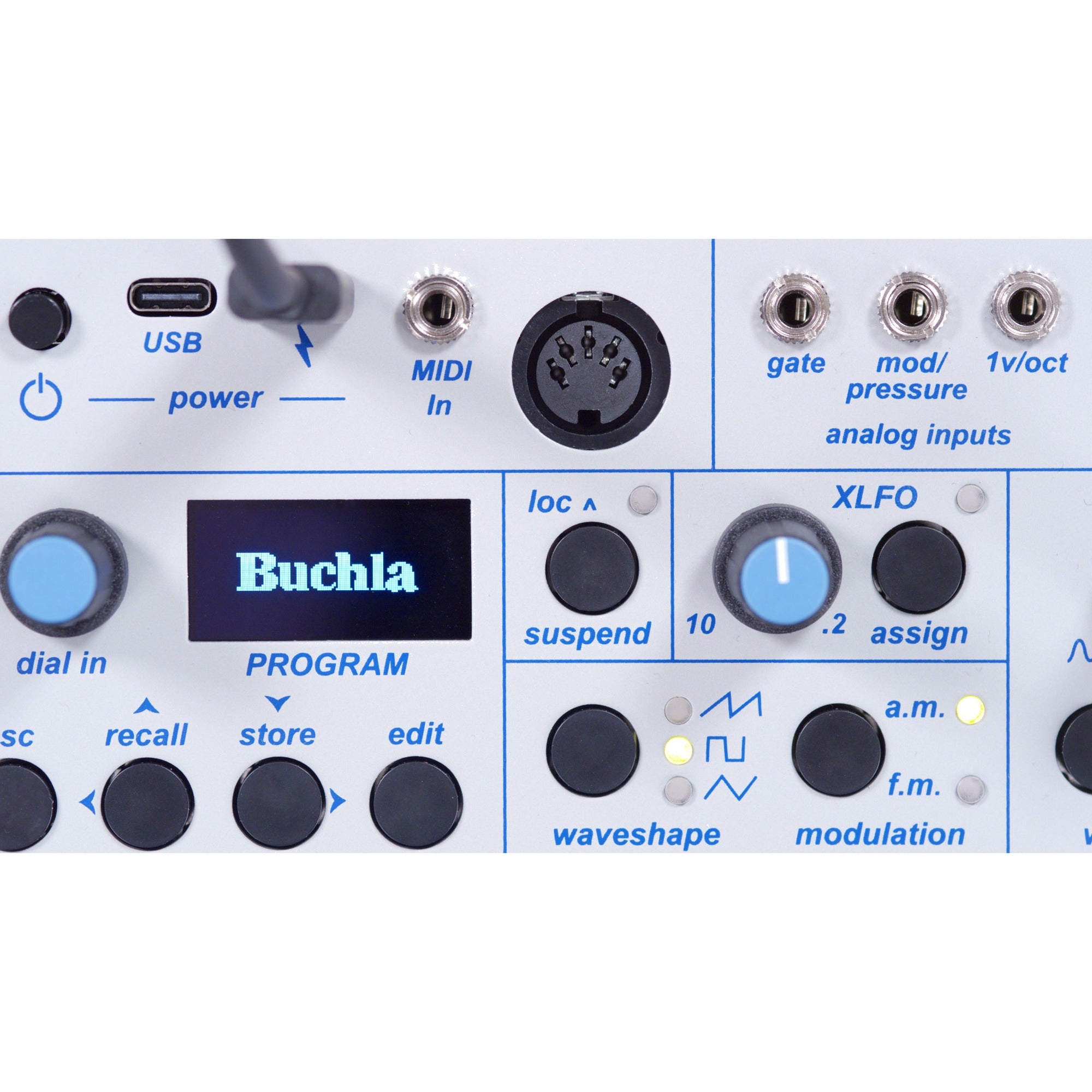 Buchla Ziggy desktop synthesizer, side view