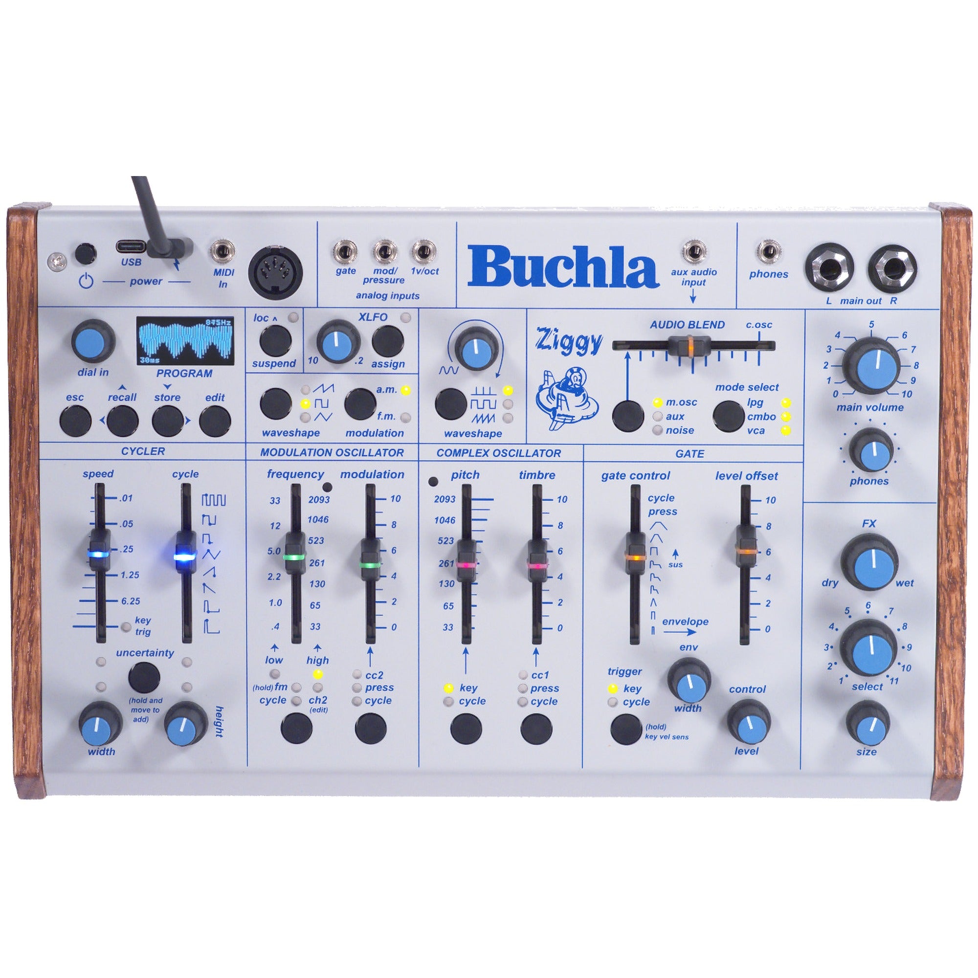 Buchla Ziggy desktop synthesizer, top view