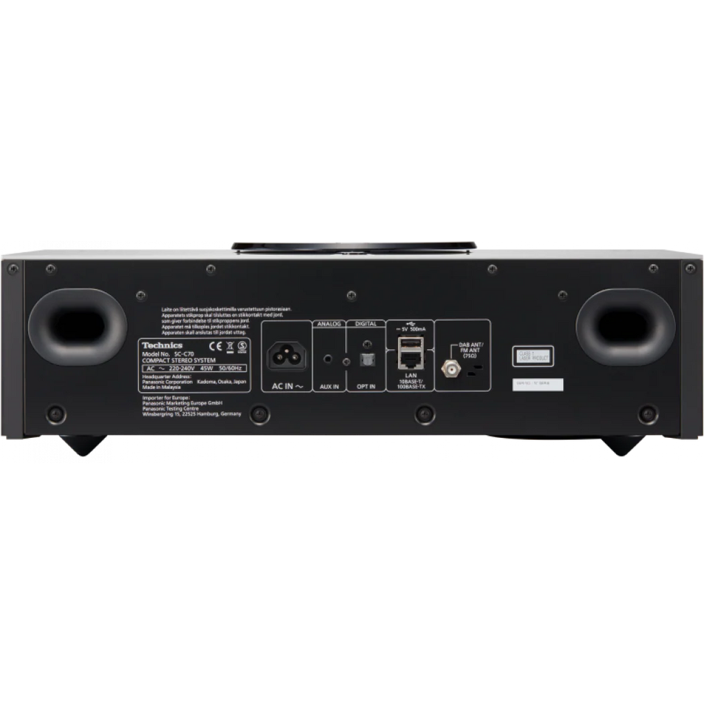 Technics SC-C70MK2 CD player with sleek black finish, digital display, and control buttons on top, designed for high-quality audio playback.