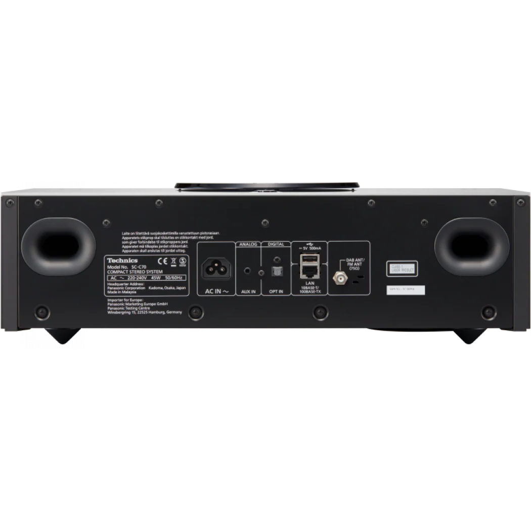 Technics SC-C70MK2 CD player with sleek black finish, digital display, and control buttons on top, designed for high-quality audio playback.