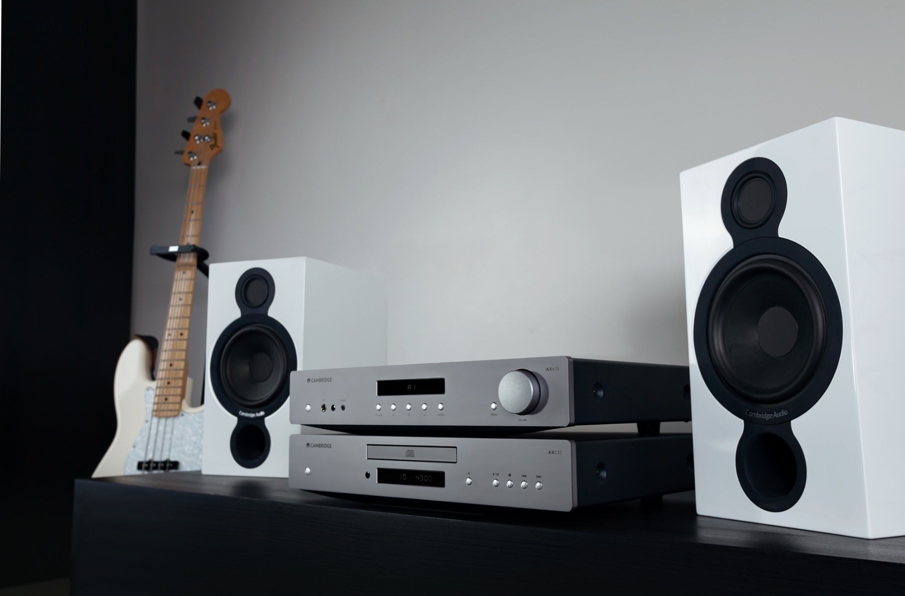 Cambridge Audio AXA35 stereo amplifier, black, front view