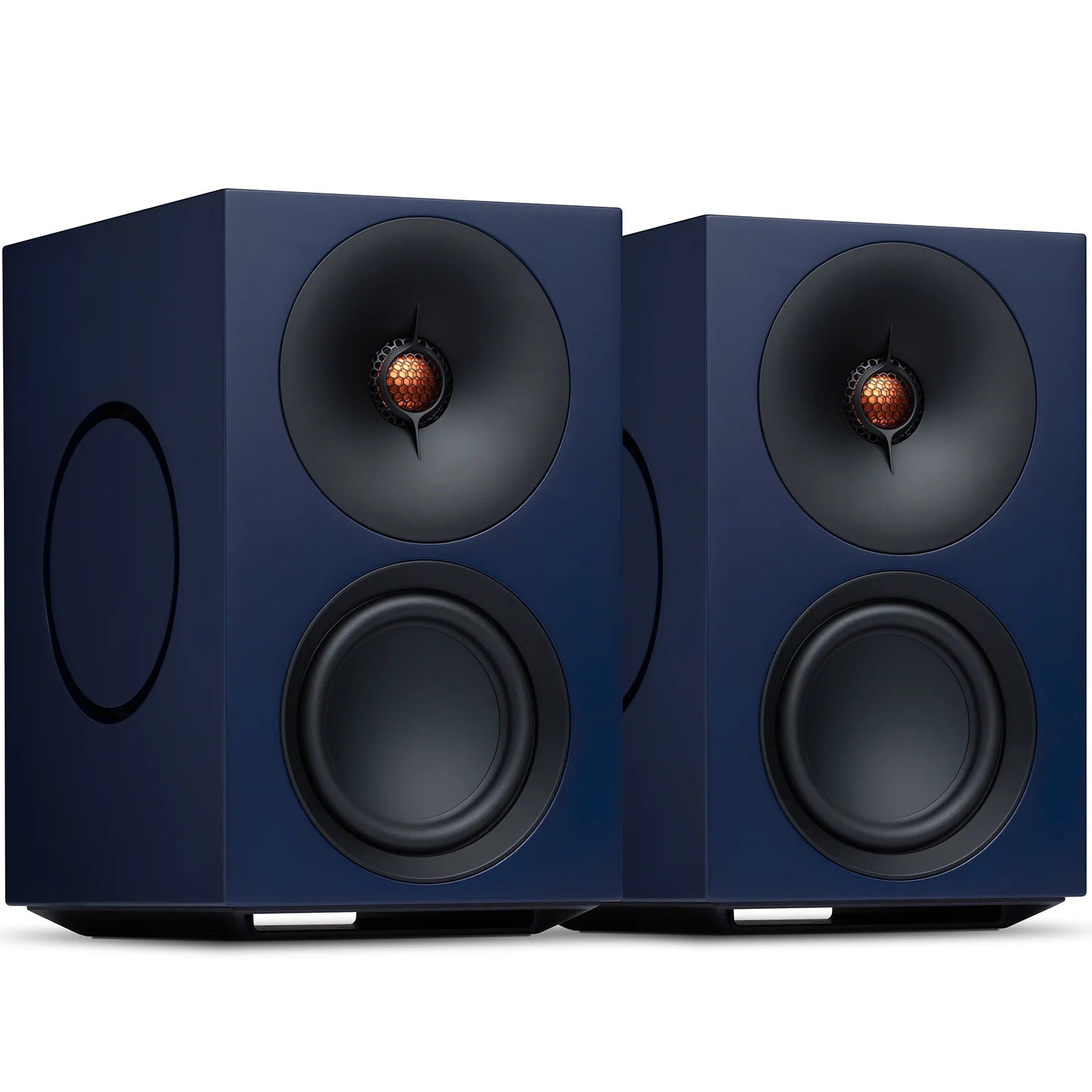 Cambridge Audio L/R M active bookshelf speakers, blue, front view