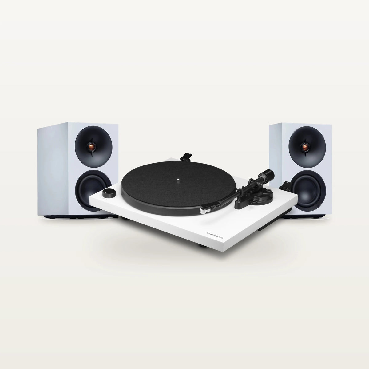 Cambridge Audio Spira turntable and L/R S speakers vinyl set in White