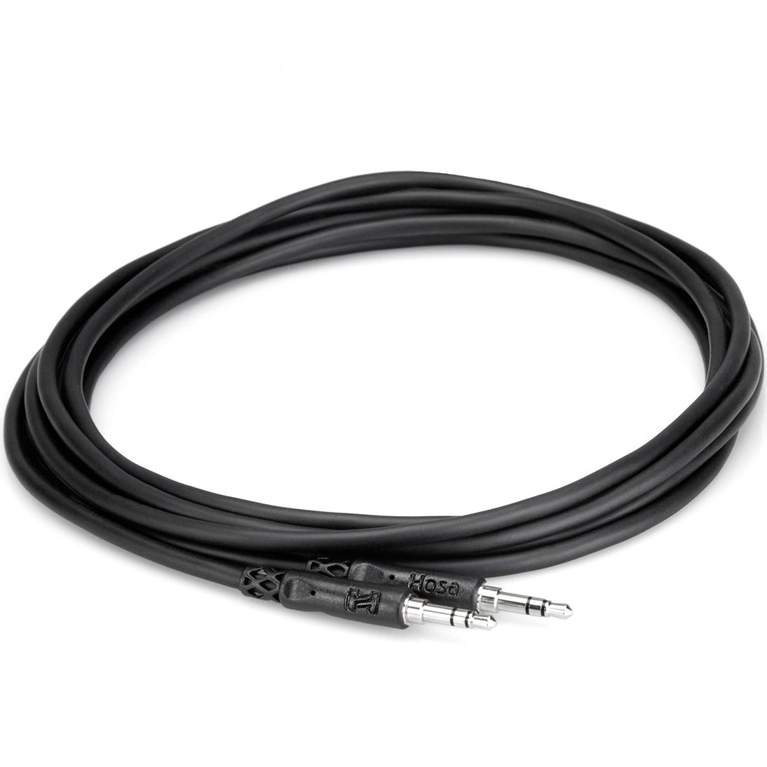 Hosa CMM-103 1m 3.5mm TRS cable coiled with connectors visible on both ends.