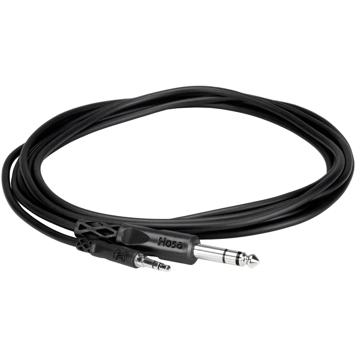 Hosa CMS-105 3.5mm to 6.3mm TRS cable, 1.5m length, coiled design for easy storage and connectivity.