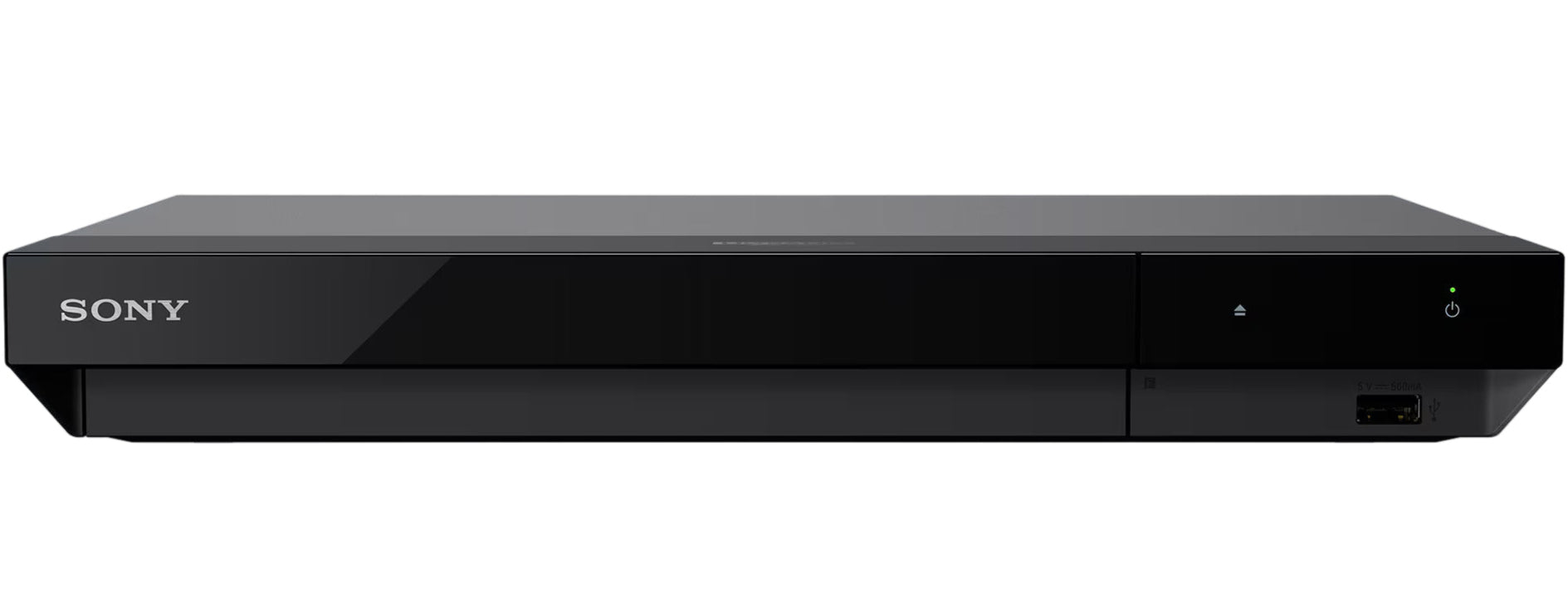 Sony UBP-X700 CD player with front-loading disc tray and digital display, black sleek design for high-quality audio playback.