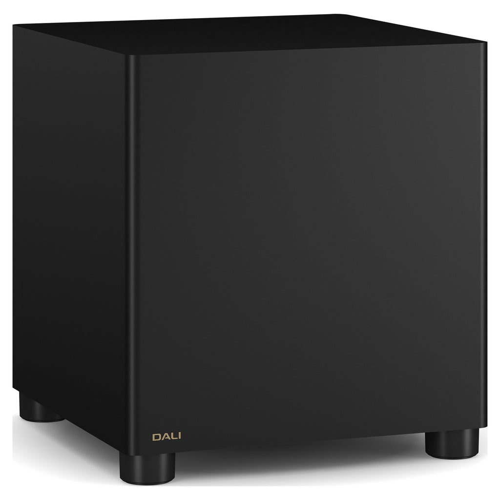 Dali Basik Sub compact active subwoofer in Solid Black, three-quarter view