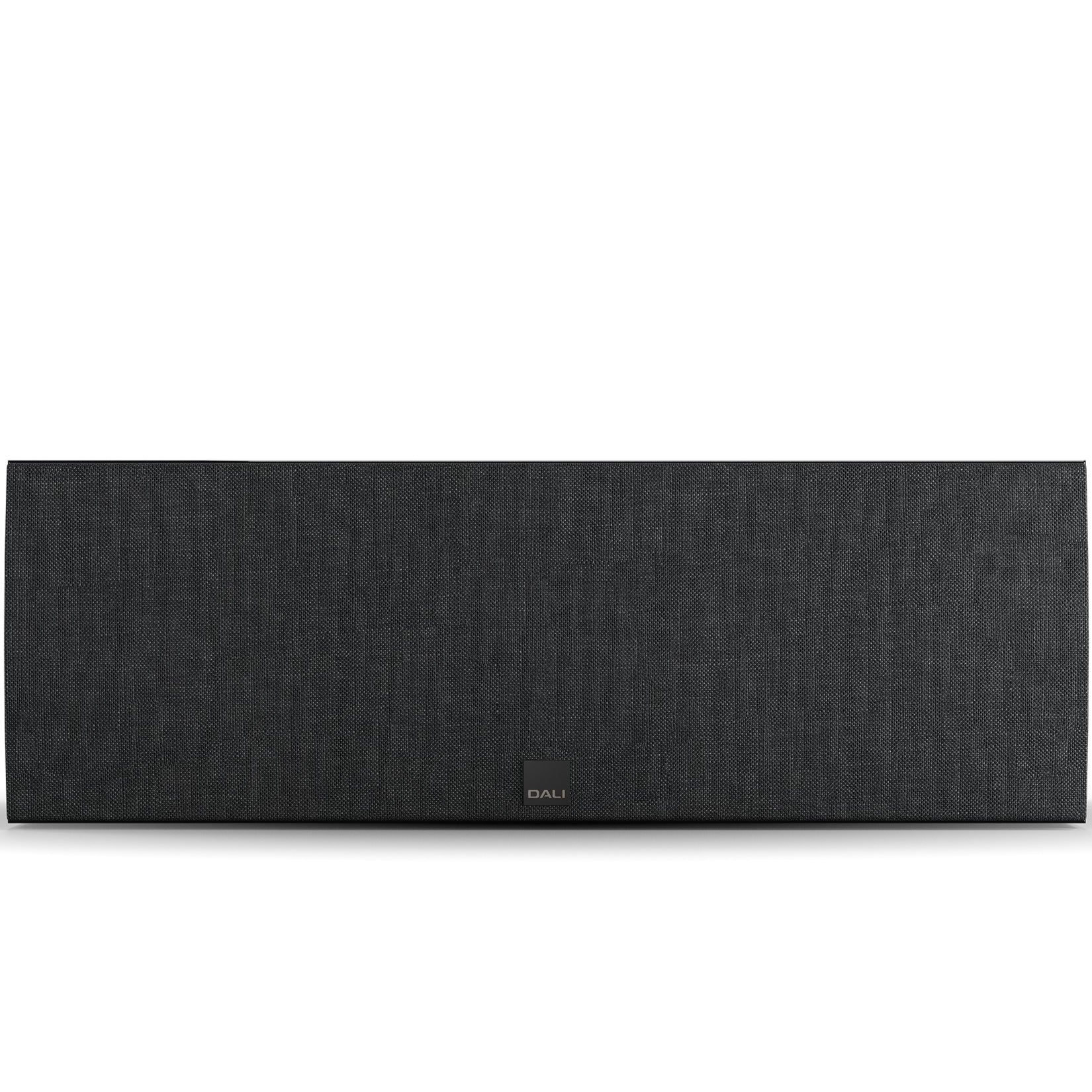 DALI Rubikore Cinema center speaker with high-gloss black finish, showcasing sleek design and front grille for home theater audio.