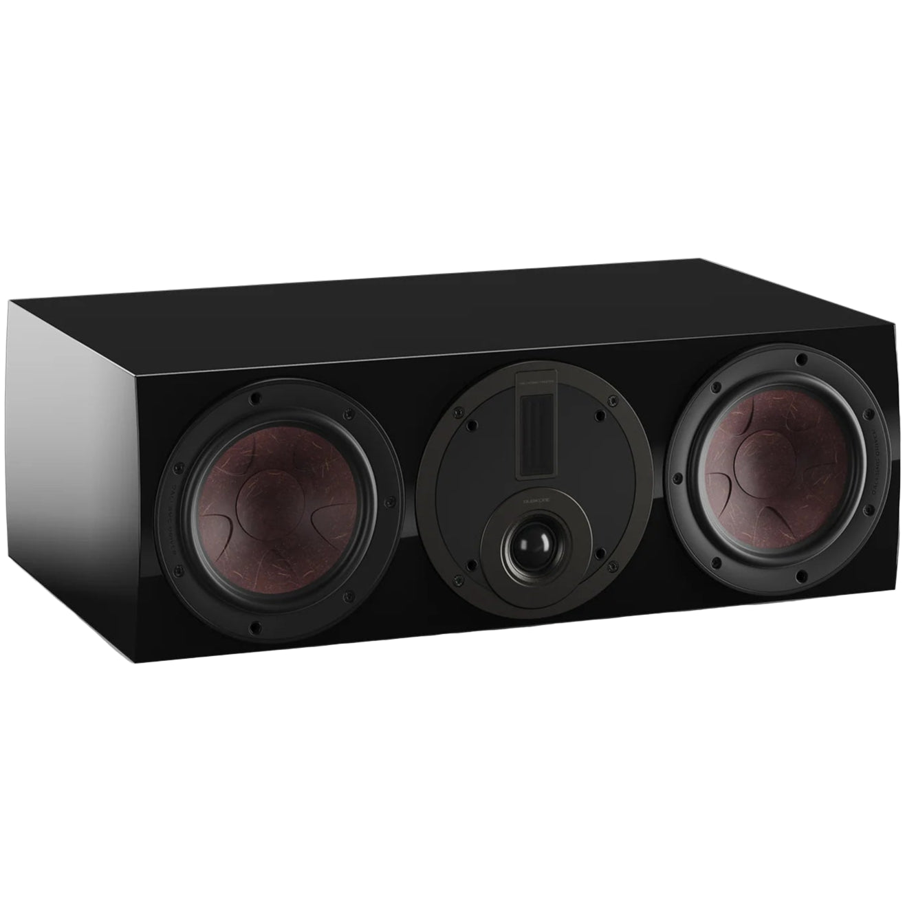 DALI Rubikore Cinema center speaker with high-gloss black finish, showcasing its sleek, modern design.