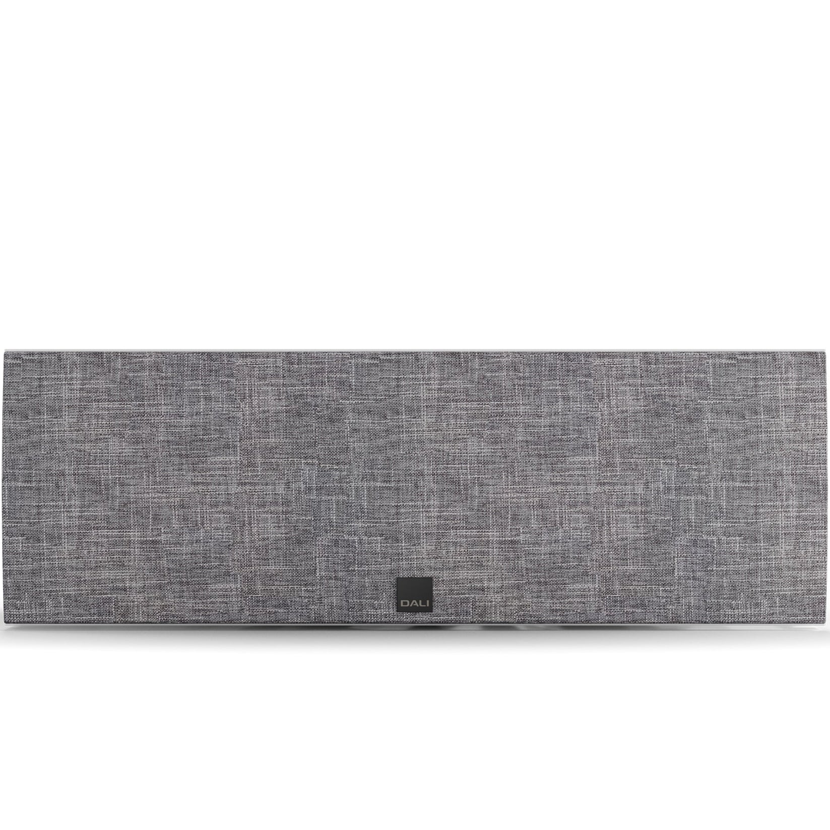 DALI Rubikore Cinema center speaker with high-gloss white finish, showcasing sleek design and front grille.