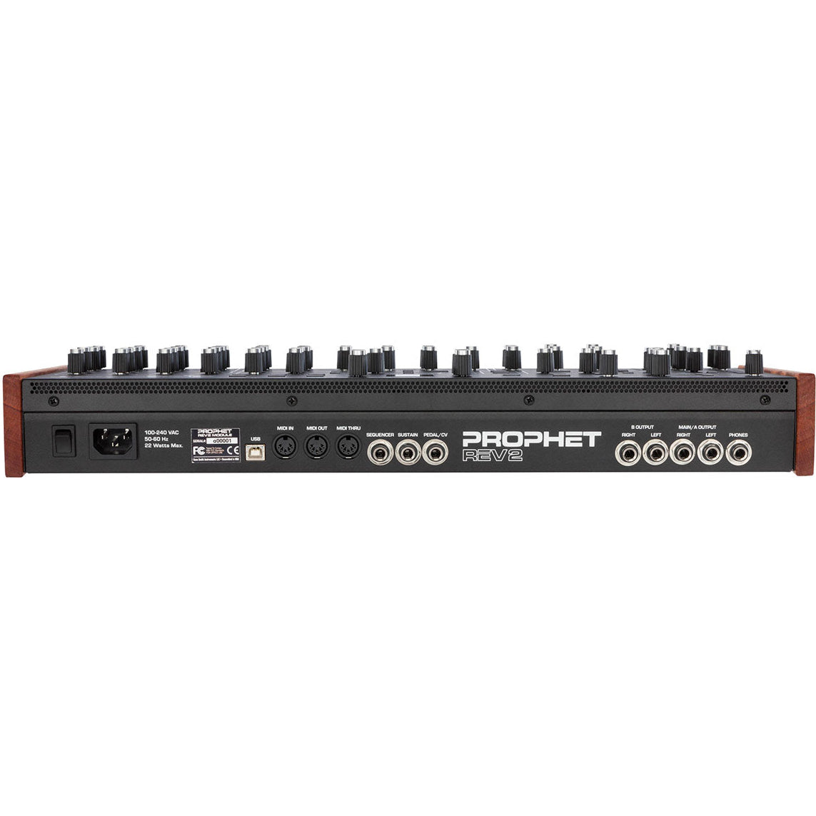 Sequential Prophet Rev2-16 Desktop synthesizer with multiple knobs and buttons, compact design, and digital display.