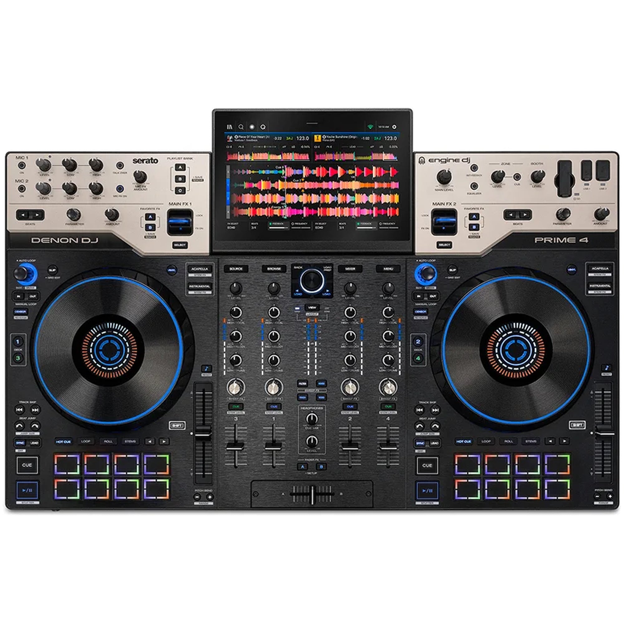 Denon DJ Prime 4 G2, top view of the full control surface