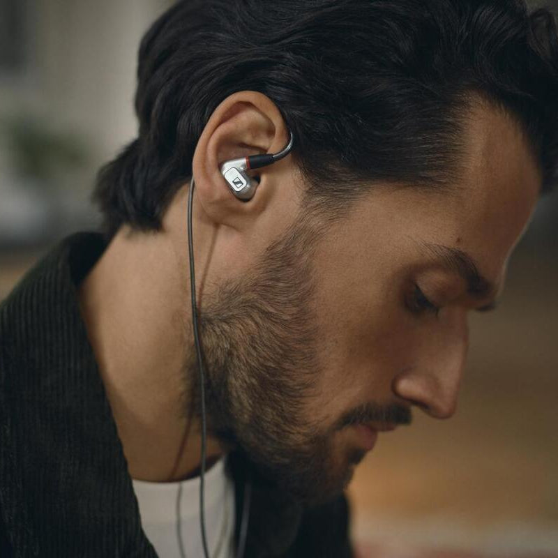 Sennheiser IE 900 Head-fi headphones with sleek black design and in-ear earphones for premium audio experience.