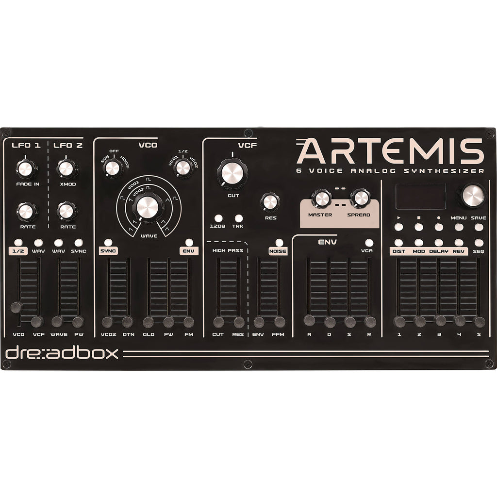 Dreadbox Artemis synthesizers, retail packaging