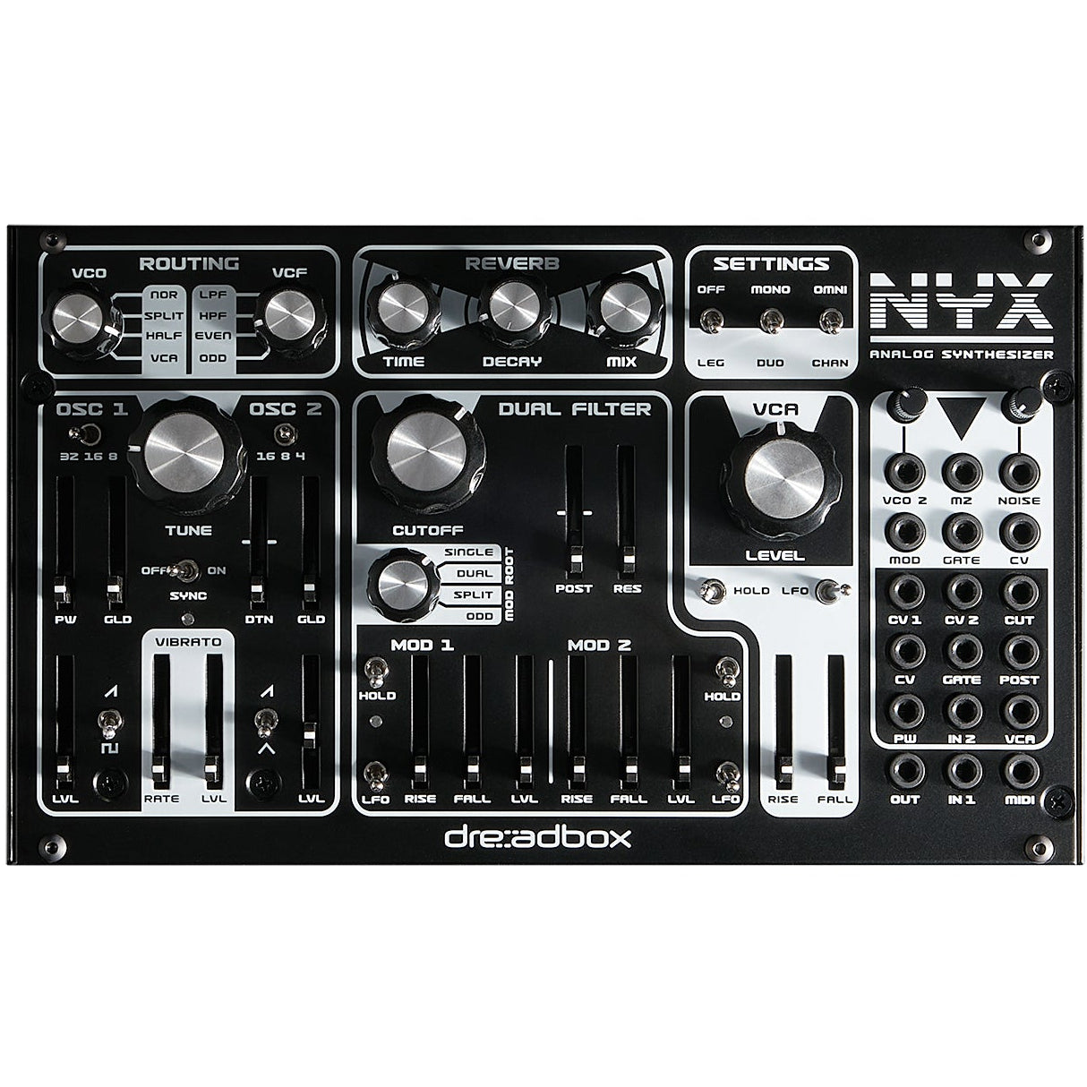 Dreadbox Nyx Re semi / modular synthesizers, retail packaging