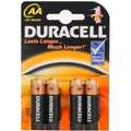 Duracell AA/LR6, Alkaline Basic MN1500 Batteries (4 pcs.), silver, top view.