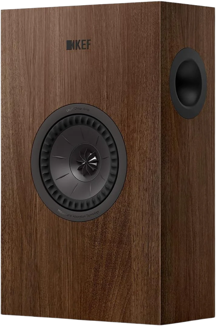 KEF Q4 Meta in-wall and outdoor speakers with sleek design and grille, designed for premium sound in various outdoor and indoor spaces.