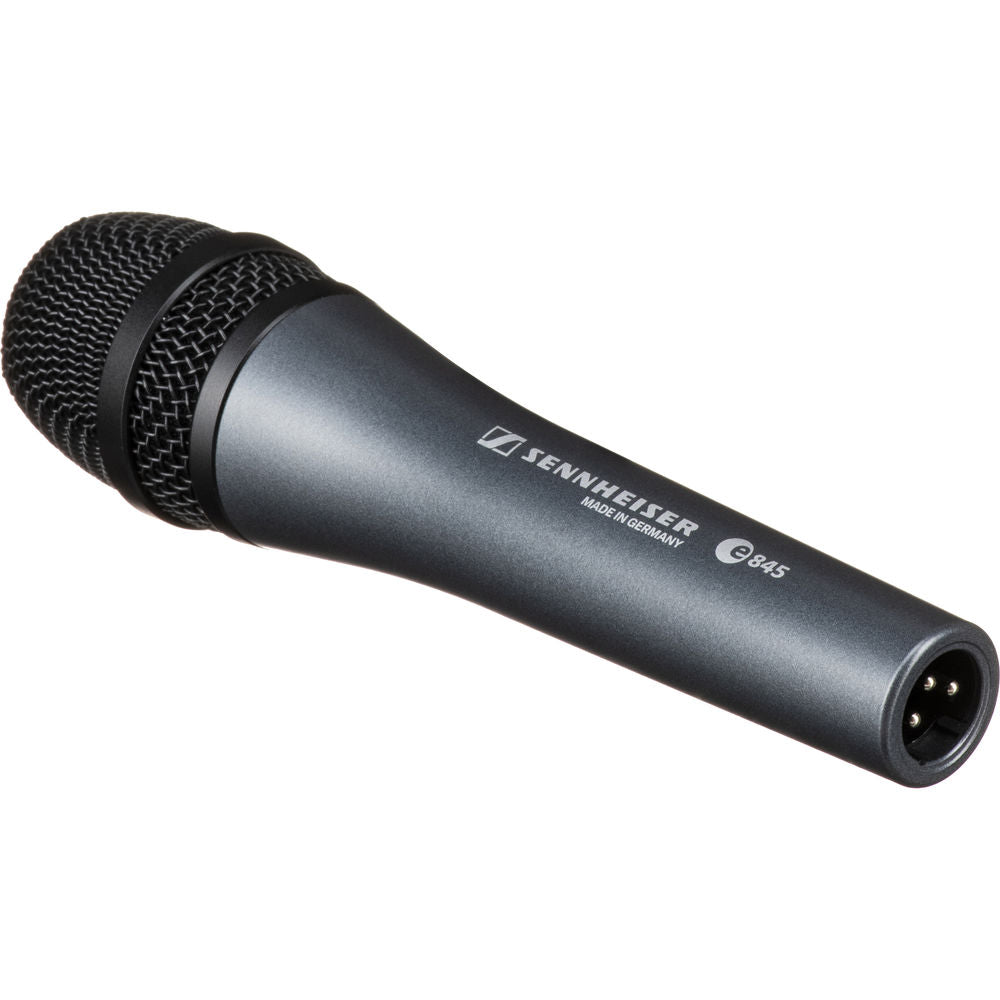 Sennheiser E 845 dynamic microphone with cardioid polar pattern for clear vocals and live performances.