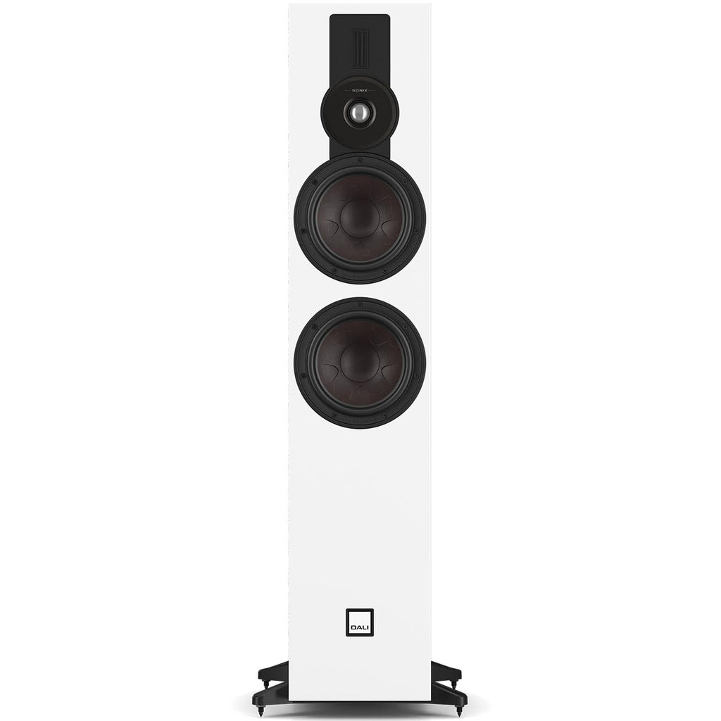 DALI Sonik 7 passive floorstanding speakers with sleek black cabinets and multiple drivers for high-quality sound.