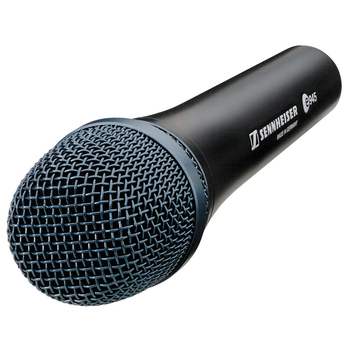 Sennheiser E 945 dynamic microphone with a black grille and body, designed for high-quality live vocal performances.