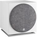 DALI Dali Sub E-12 F subwoofer with sleek black enclosure and front-firing driver, designed for deep bass in home audio systems.