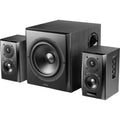 Edifier S351DB desktop speakers with a matching subwoofer, featuring black finish and modern design for home audio setup.