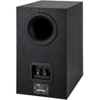 ELAC Debut B6.3 passive bookshelf speakers with black finish, featuring dual drivers and a sleek design for high-quality sound.