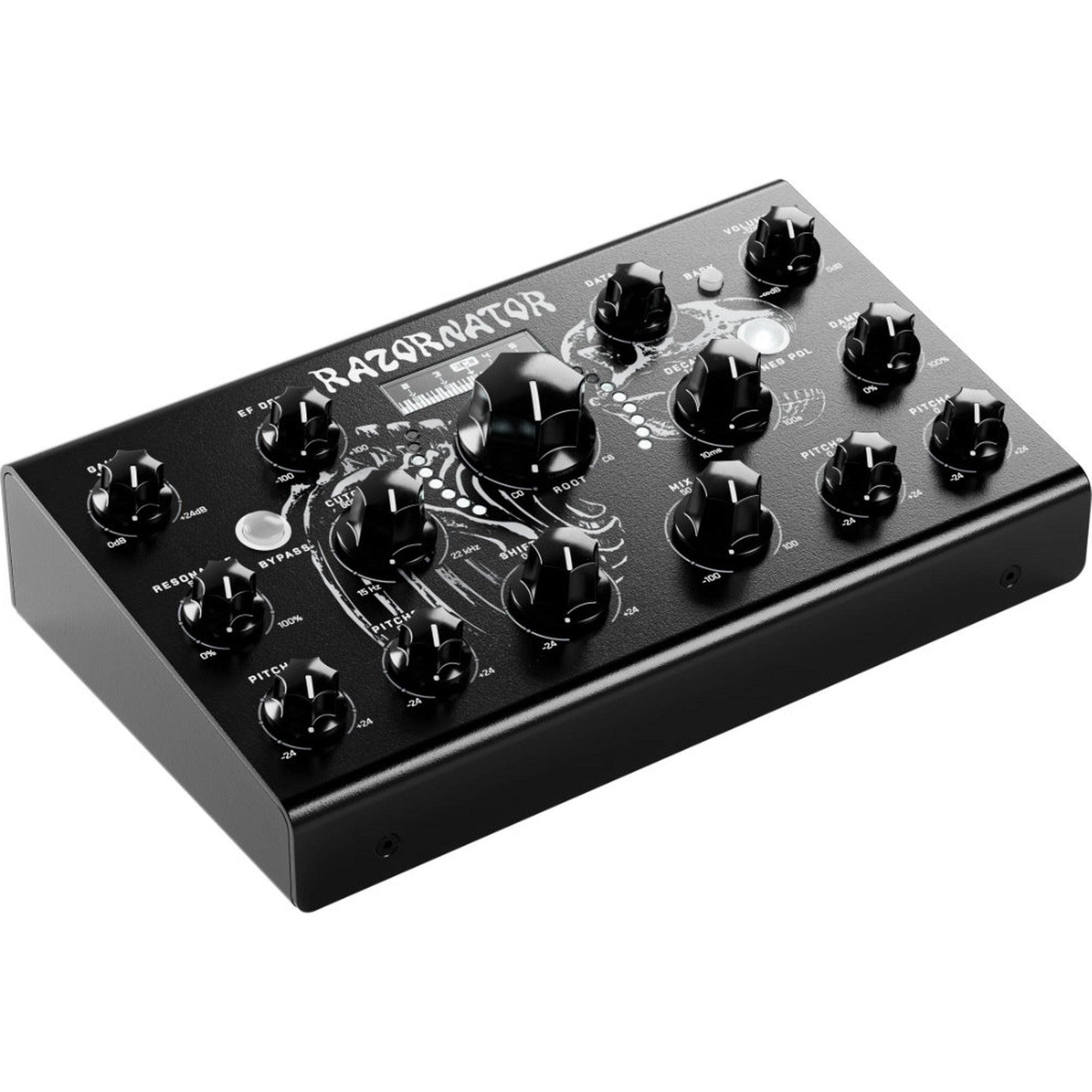 Erica Synths Razornator stereo resonator effects unit, angled three-quarter view