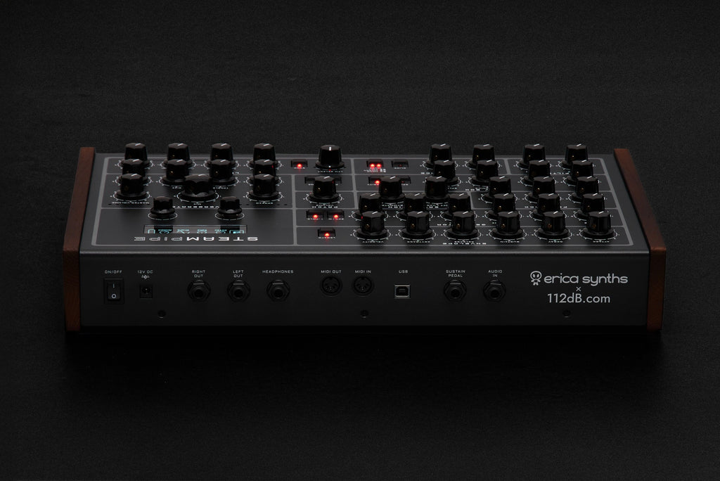 Erica Synths Steampipe desktop synthesizer, top view.