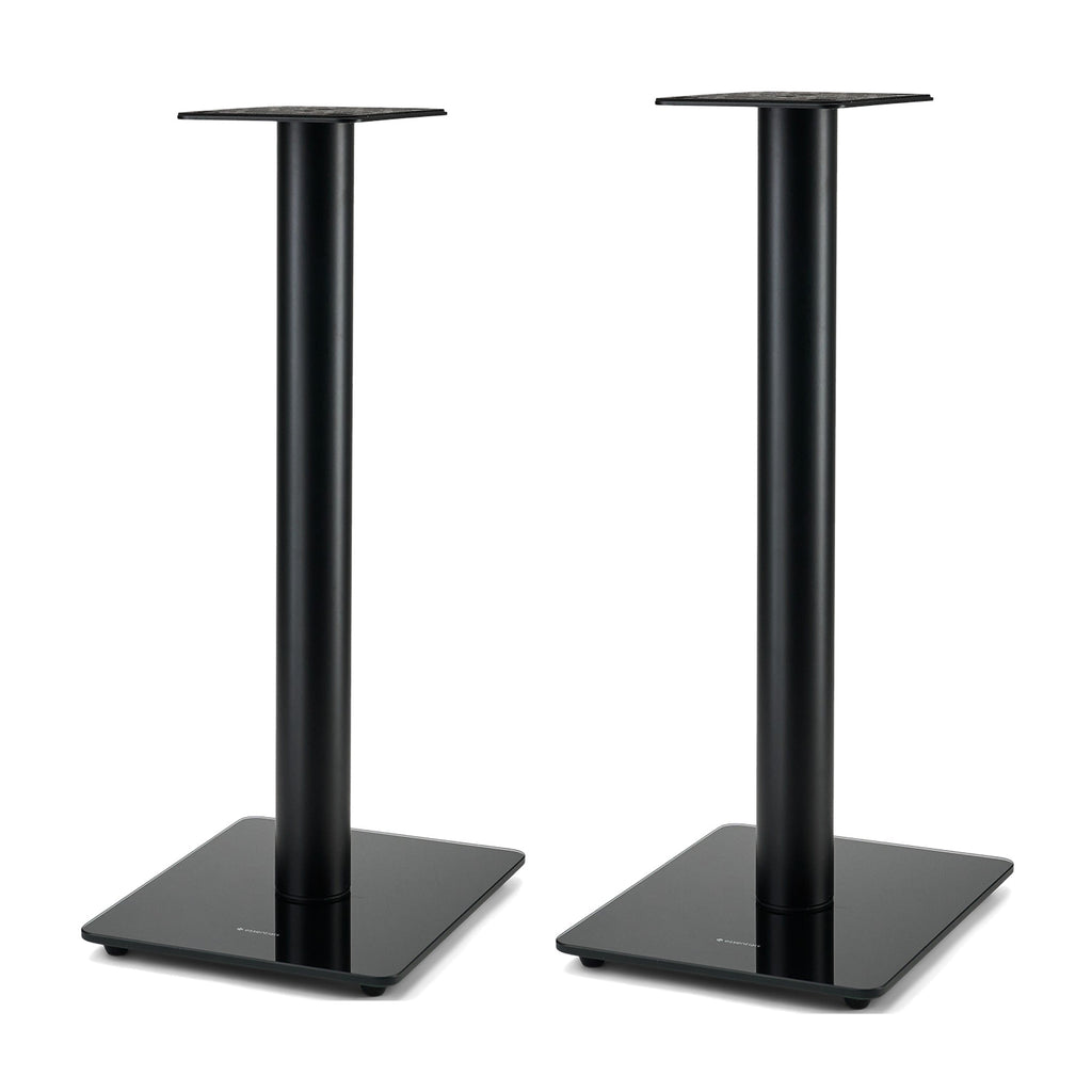 Essentials Monno 60 black floor speaker stands, pair, front view