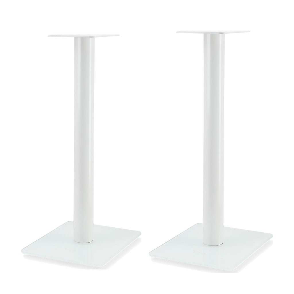 Essentials Monno 60 white floor speaker stands, pair, front view