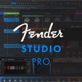Fender Studio Pro DAW software interface with mixing controls and audio tracks, designed for music production.