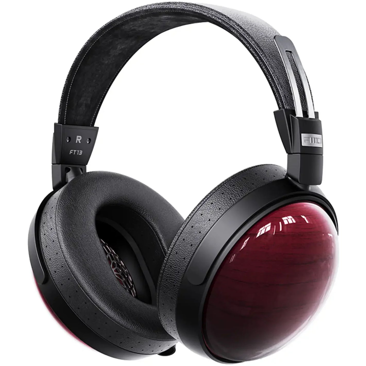 FiiO FT13 wired headphones with black ear cups and silver accents, showcasing a sleek design and over-ear comfort.