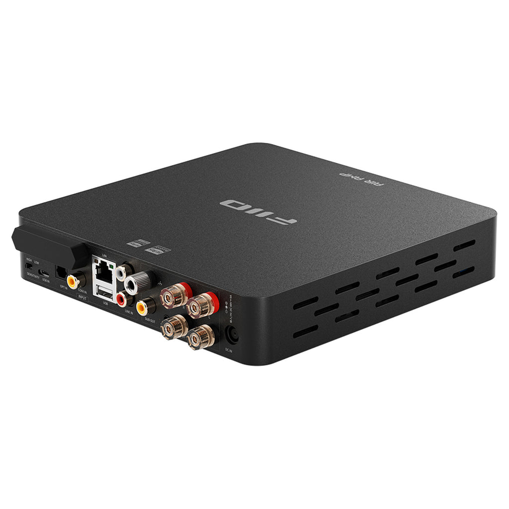 FiiO AIR AMP, Black, rear panel with speaker terminals and inputs