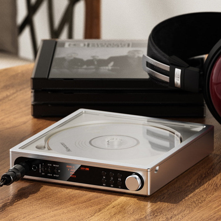 FiiO DM15 R2R portable CD player in silver, front view