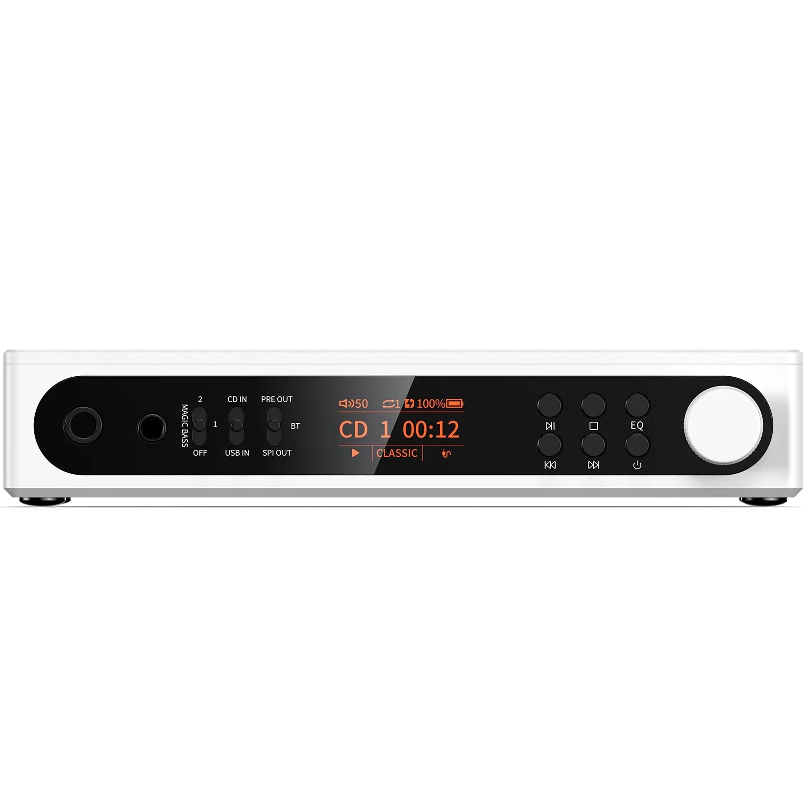 FiiO DM15 R2R portable CD player in white, front view