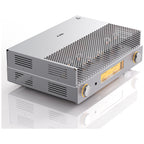 FiiO EA13 vacuum tube amplifier in silver, three-quarter view with the tube cover fitted